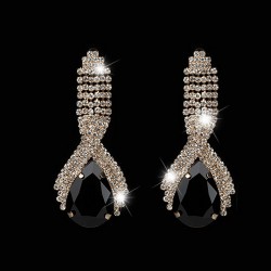 Yellow Gold plated big crystal drop earrings with shining black and white crystals 